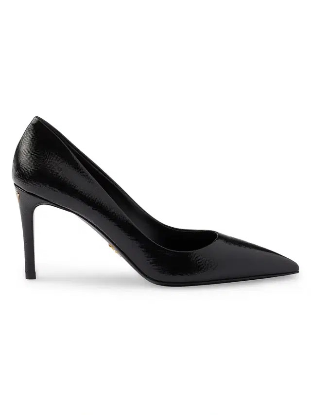 Prada Women's Patent Saffiano 85MM Leather Pumps - Black