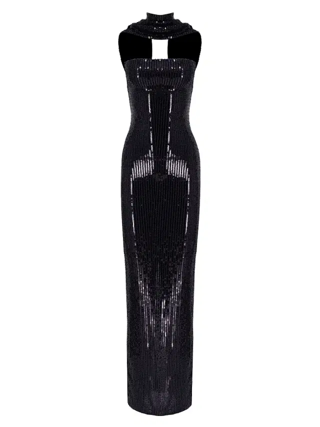 The New Arrivals Ilkyaz Ozel Women's Suri Sequined Scarf-Neck Gown - Film Noir