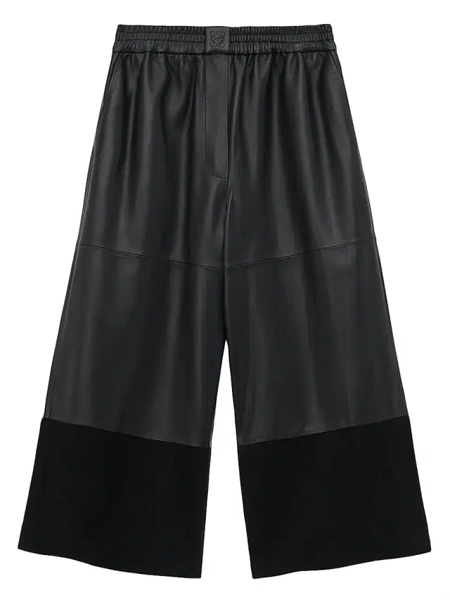 Women's Cropped Leather Trousers - Black
