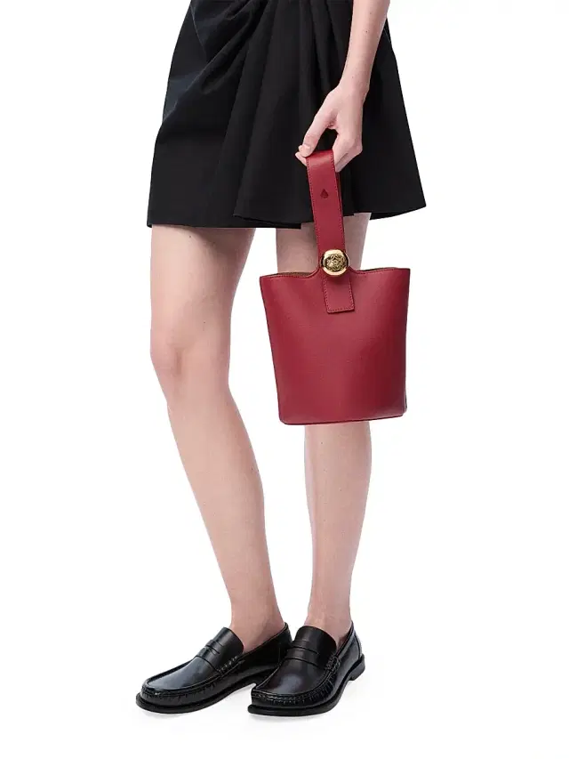 Women's Mini Pebbled Leather Bucket Bag - Burnt Red Women's Mini Pebbled Leather Bucket Bag - Burnt Red