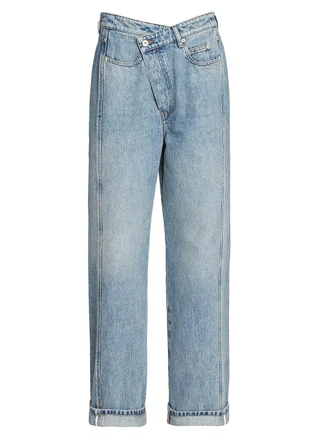 Women's Deconstructed Straight-Leg Jeans - Washed Denim