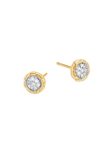 John Hardy Women's Carved Chain 18K Yellow Gold & 0.11 TCW Diamond Stud Earrings - Yellow Gold | Thumbnail 4