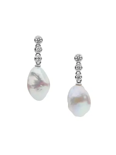 Amber Sceats Women's Zagora Winslie Rhodium-Plated, Cubic Zirconia & Freshwater Pearl Drop Earrings - Rhodium | Thumbnail 1 Amber Sceats Women's Zagora Winslie Rhodium-Plated, Cubic Zirconia & Freshwater Pearl Drop Earrings - Rhodium | Thumbnail 1