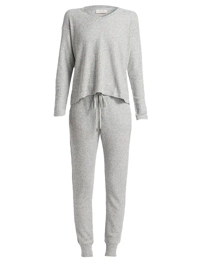 Women's Waffle-Knit Lounge Pajama Set - Grey