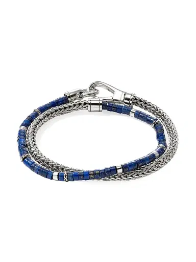 John Hardy Men's Heishi Sterling Silver & Lapis Lazuli Chain Double Wrap Bracelet - Silver Lapis | Thumbnail 3 John Hardy Men's Heishi Sterling Silver & Lapis Lazuli Chain Double Wrap Bracelet - Silver Lapis | Thumbnail 3