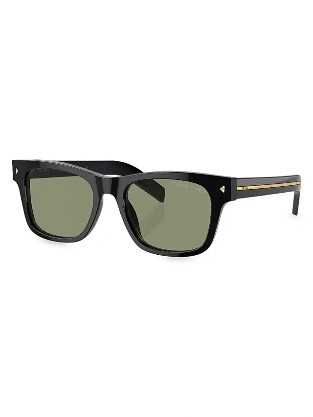 Prada Men's 51MM Rectangular Sunglasses - Black Dark Green
