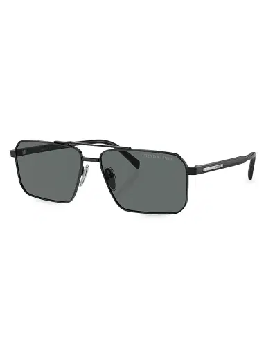Prada Men's 61MM Rectangular Sunglasses - Black Blue Grey | Thumbnail 2 Prada Men's 61MM Rectangular Sunglasses - Black Blue Grey | Thumbnail 2