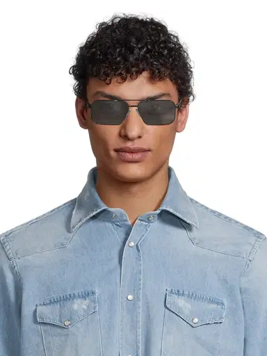 Prada Men's 61MM Rectangular Sunglasses - Black Blue Grey | Thumbnail 4 Prada Men's 61MM Rectangular Sunglasses - Black Blue Grey | Thumbnail 4