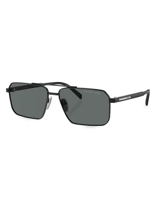 Prada Men's 61MM Rectangular Sunglasses - Black Blue Grey