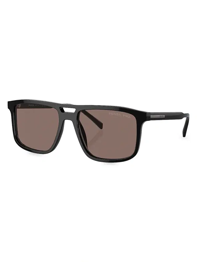 Prada Men's 58MM Rectangular Sunglasses - Black Brown