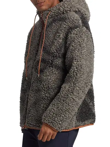 LOEWE Men's Fleece Hooded Logo Jacket - Grey Black | Thumbnail 4 LOEWE Men's Fleece Hooded Logo Jacket - Grey Black | Thumbnail 4