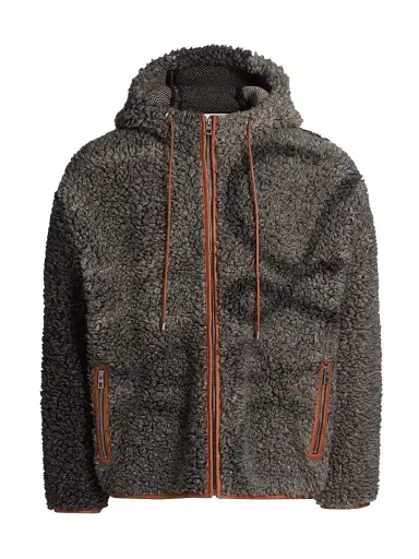 LOEWE Men's Fleece Hooded Logo Jacket - Grey Black | Thumbnail 1 LOEWE Men's Fleece Hooded Logo Jacket - Grey Black | Thumbnail 1