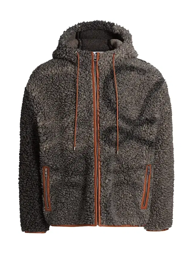 LOEWE Men's Fleece Hooded Logo Jacket - Grey Black