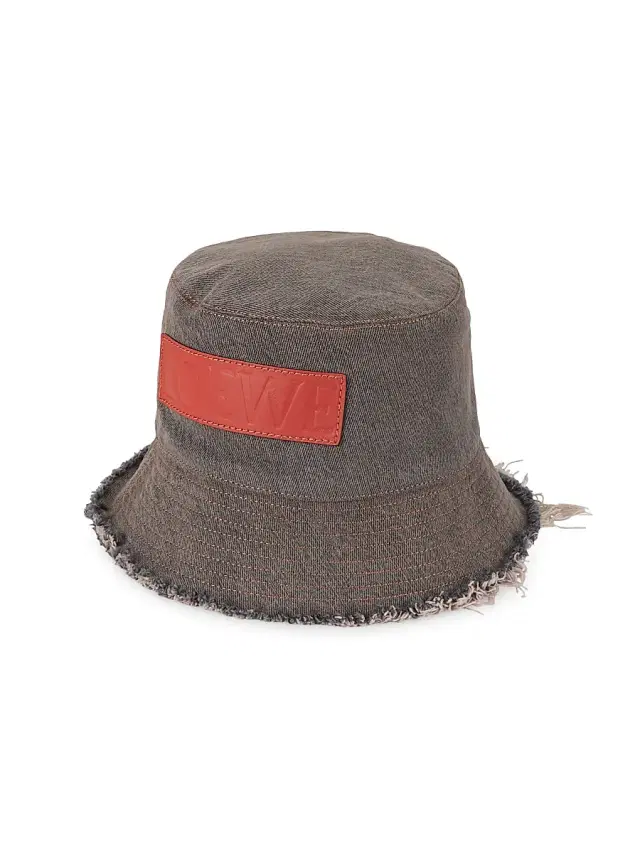 LOEWE Women's Logo Frayed Denim Bucket Hat - Brown