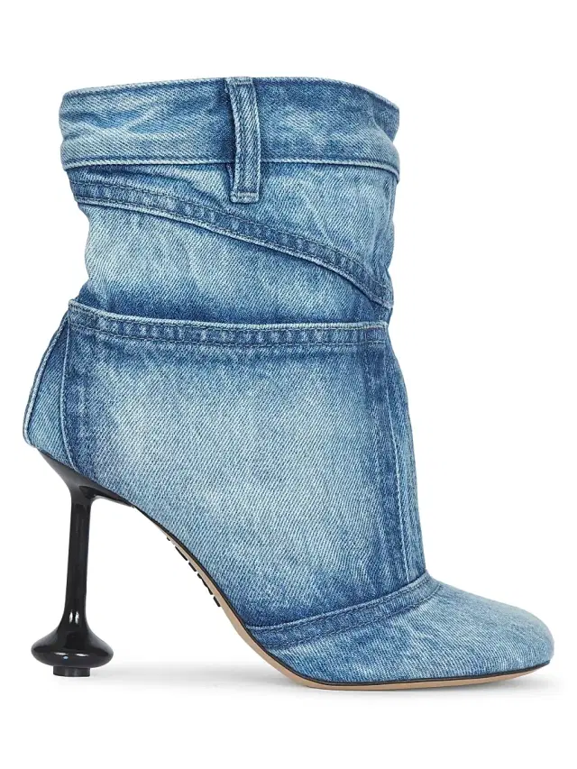 Women's Toy Panta 90MM Leather & Denim Ankle Boots - Washed Denim