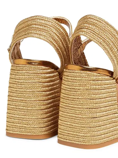 Castañer Women's Valle 100MM Woven Block-Heel Sandals - Oro Viejo - Size 7.5 | Thumbnail 3