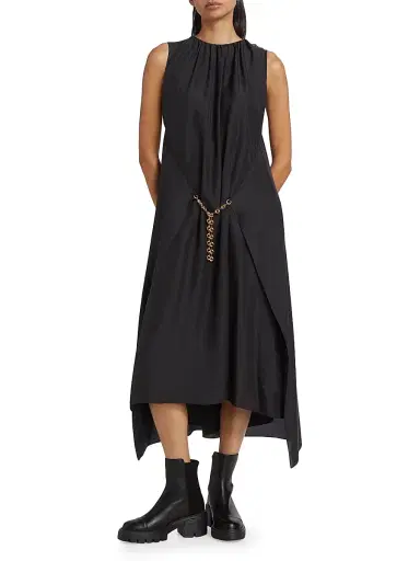 LOEWE Women's Silk Chain Midi Dress - Dark Anthracite | Thumbnail 3