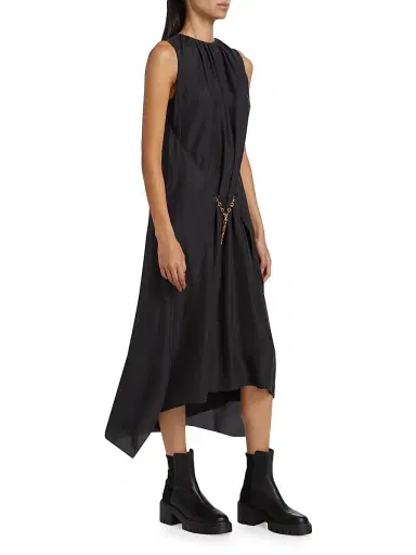 LOEWE Women's Silk Chain Midi Dress - Dark Anthracite | Thumbnail 4