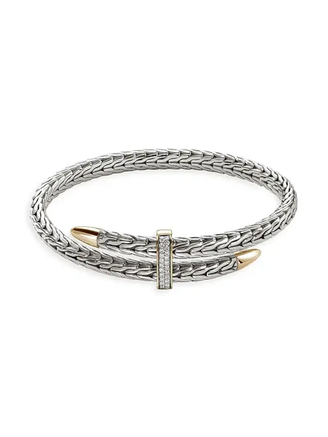 Women's Spear Sterling Silver, 14K Yellow Gold & 0.24 TCW Diamond Bypass Cuff - Gold