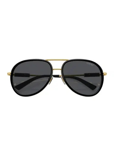 Versace Men's 60MM Aviator Sunglasses - Black Gold Smoke | Thumbnail 5