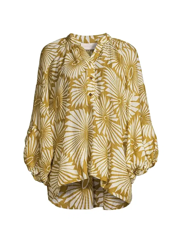 Women's Pinwheel Balloon-Sleeve Blouse - Green Pinwheel