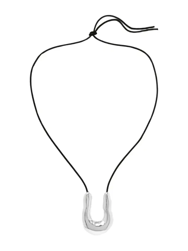 Large Wishbone Suede And Sterling Silver Necklace