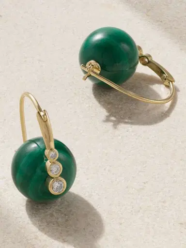 Sydney Evan 14-karat Gold, Malachite And Diamond Earrings | Thumbnail 3
