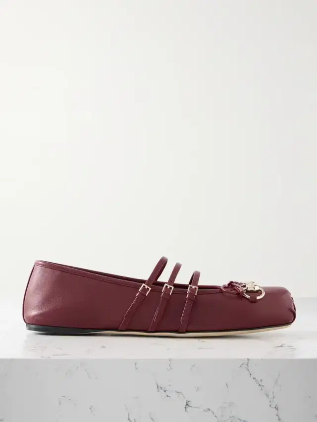 Horsebit-embellished Leather Ballet Flats