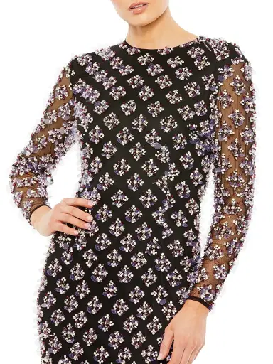 Mac Duggal Women's Beaded Long-Sleeve Gown - Black - Size 16 | Thumbnail 3