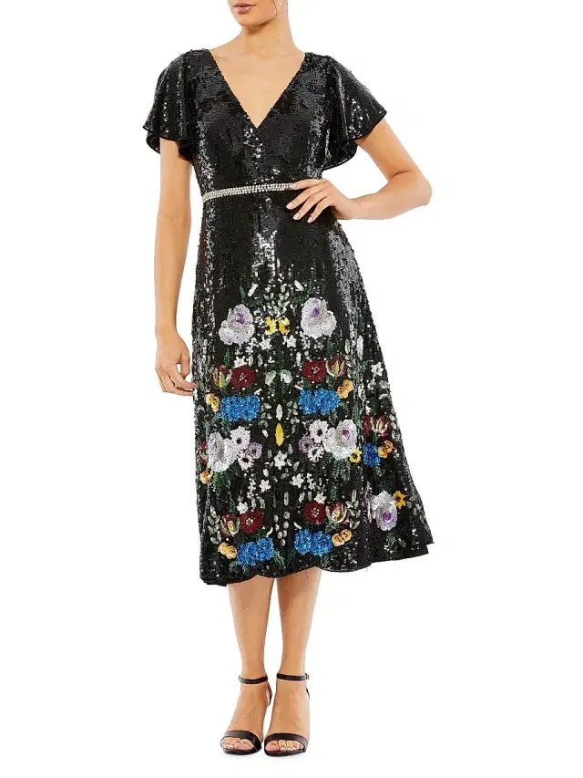 Women's Bead-Embellished Midi-Dress - Black Women's Bead-Embellished Midi-Dress - Black