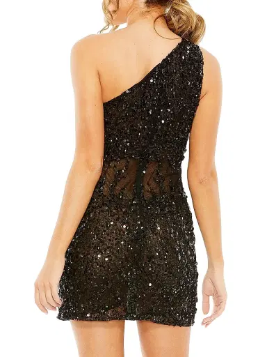 Mac Duggal Women's Asymmetric Sequined Mesh Minidress | Thumbnail 3 Mac Duggal Women's Asymmetric Sequined Mesh Minidress | Thumbnail 3