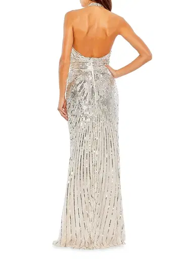 Mac Duggal Women's Sequined Halterneck Gown - Silver - Size 14 | Thumbnail 2
