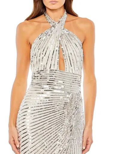Mac Duggal Women's Sequined Halterneck Gown - Silver - Size 14 | Thumbnail 3