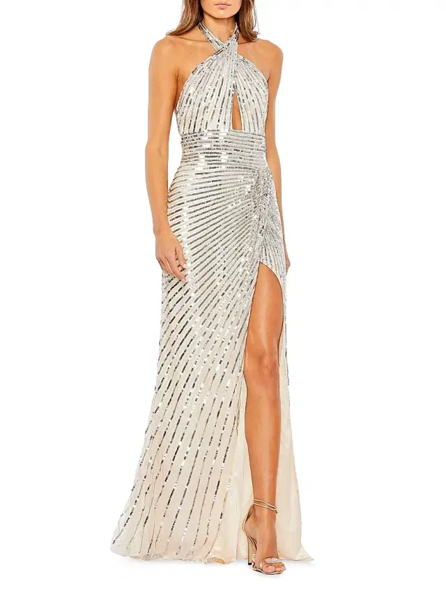Mac Duggal Women's Sequined Halterneck Gown - Silver