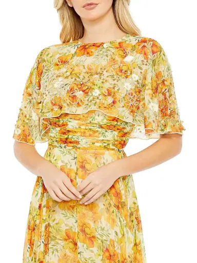 Mac Duggal Women's Embellished Floral Cape-Sleeve Gown | Thumbnail 4 Mac Duggal Women's Embellished Floral Cape-Sleeve Gown | Thumbnail 4