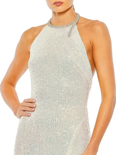 Mac Duggal Women's Ieena Sequin High-Neck Rhinestone-Trim Column Gown | Thumbnail 3
