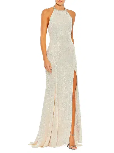 Mac Duggal Women's Ieena Sequin High-Neck Rhinestone-Trim Column Gown | Thumbnail 1