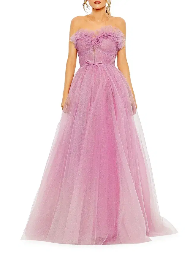 Women's Strapless Glitter Tulle Gown - Aqua Ombre