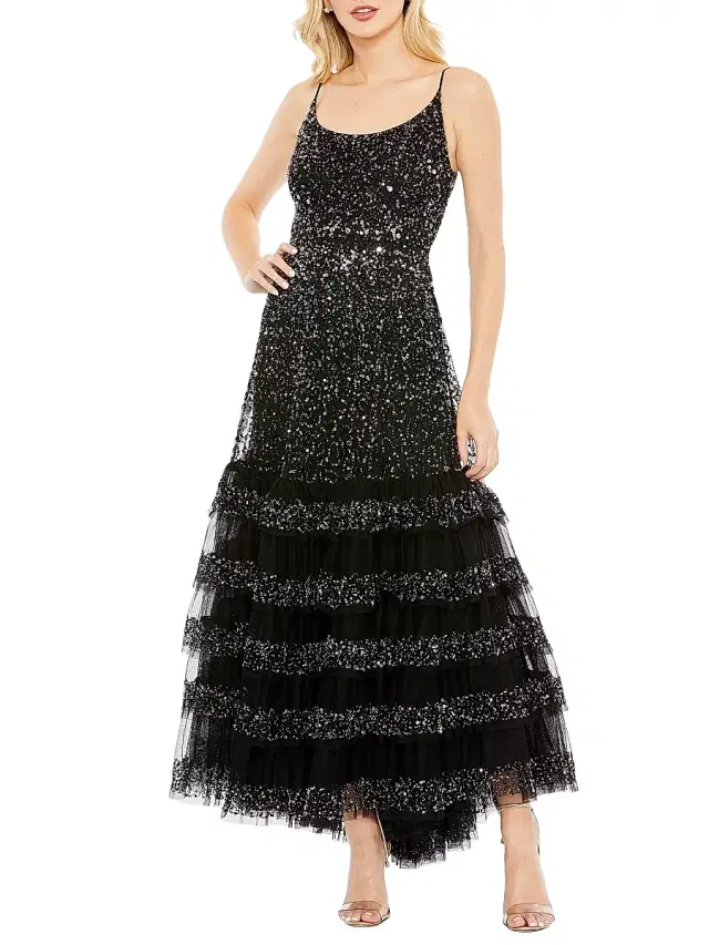 Women's Embellished Tiered Gown - Black Women's Embellished Tiered Gown - Black