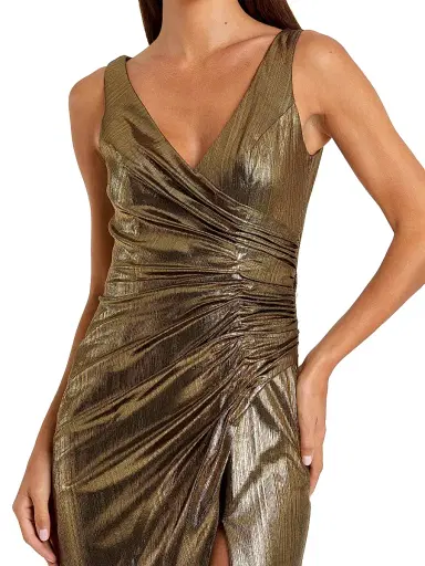 Mac Duggal Women's V-Neck Metallic Jersey Gown | Thumbnail 3