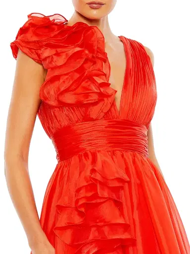 Mac Duggal Women's Satin Plunge Ruffled A-Line Gown - Cherry | Thumbnail 3 Mac Duggal Women's Satin Plunge Ruffled A-Line Gown - Cherry | Thumbnail 3