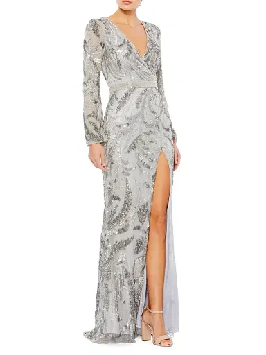 Mac Duggal Women's Beaded Trumpet Gown - Platinum | Thumbnail 3