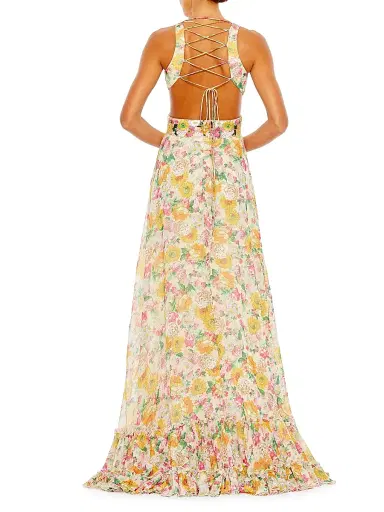 Mac Duggal Women's Floral Tiered Gown - Nude Multi - Size 12 | Thumbnail 2