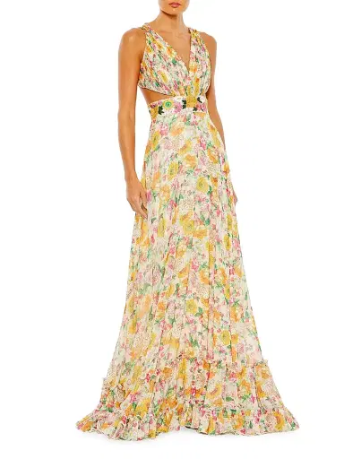 Mac Duggal Women's Floral Tiered Gown - Nude Multi - Size 12 | Thumbnail 1