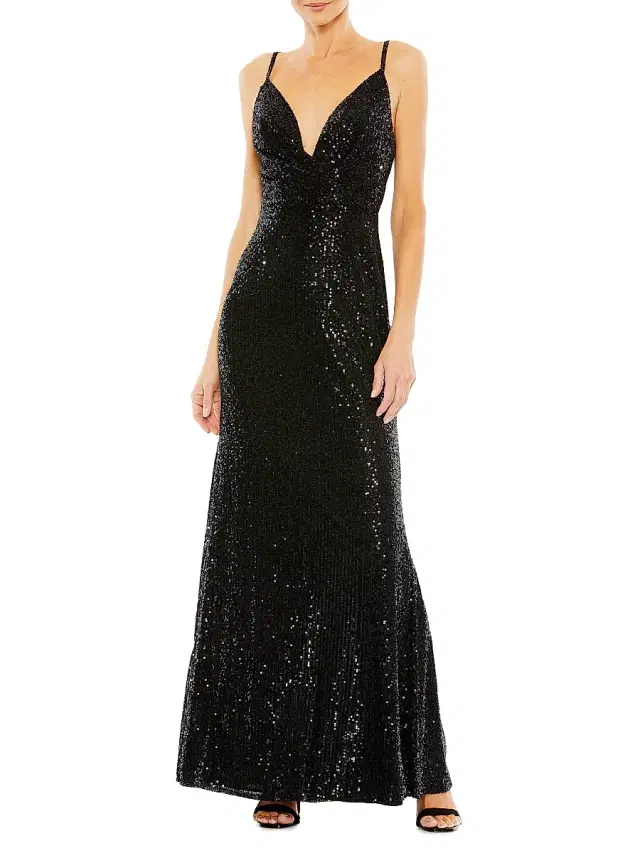 Women's Sequin-Embellished V-Neck Gown - Black Women's Sequin-Embellished V-Neck Gown - Black