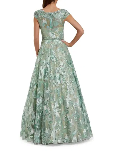 Mac Duggal Women's Embellished Cap-Sleeve High-Neck Gown - Sage | Thumbnail 2