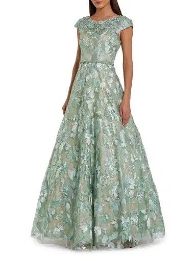 Mac Duggal Women's Embellished Cap-Sleeve High-Neck Gown - Sage | Thumbnail 1