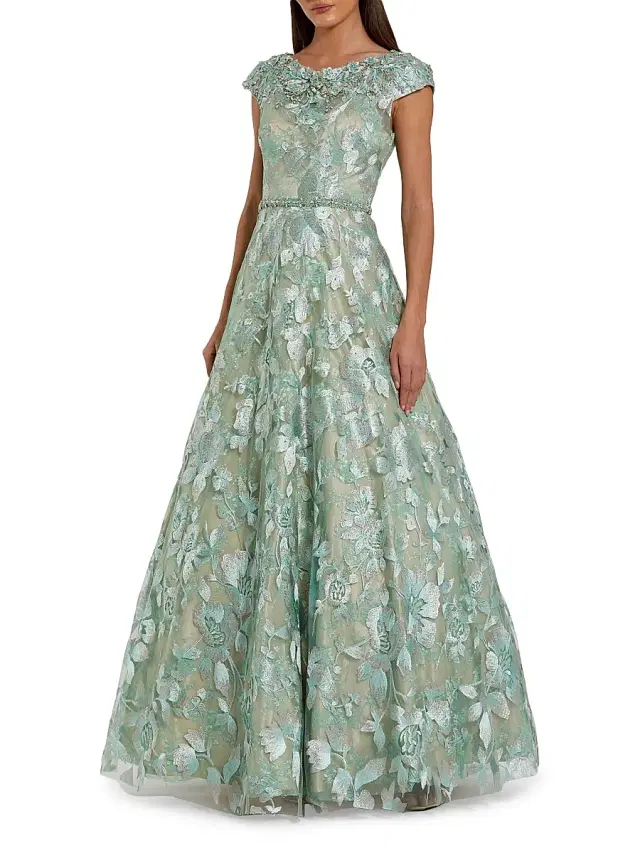 Mac Duggal Women's Embellished Cap-Sleeve High-Neck Gown - Sage