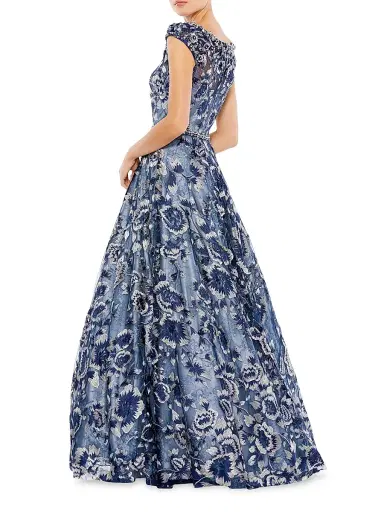 Mac Duggal Women's Embellished Cap-Sleeve High-Neck Gown - Stormy Blue | Thumbnail 2