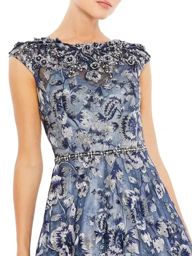 Mac Duggal Women's Embellished Cap-Sleeve High-Neck Gown - Stormy Blue | Thumbnail 3